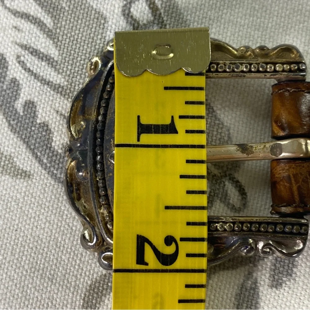 VTG FOSSIL LEATHER CROCO-EMBOSSED‎ WESTERN BELT, ORNATE CONCHOS & BUCKLE, M/L